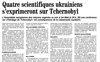 Quatre scientifiques ukrainiens s’exprimeront sur Tchemobyl