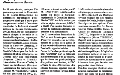 Au Sud-Est rien de nouveau? Si! Le Parlement Alternatif de Bosnie